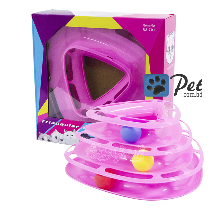 Tri-cat toy-pink Triangular Three Layers Cat Toys with Balls - Blue - Image 1