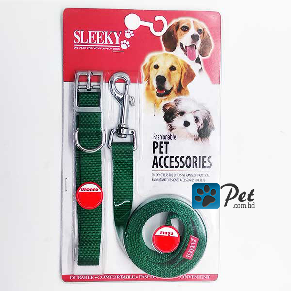 Sleeky Solid Nylon Dog Collar with Leash - Bottle Green Sleeky Solid Nylon Dog Collar with Leash - Bottle Green (18") - Image 1