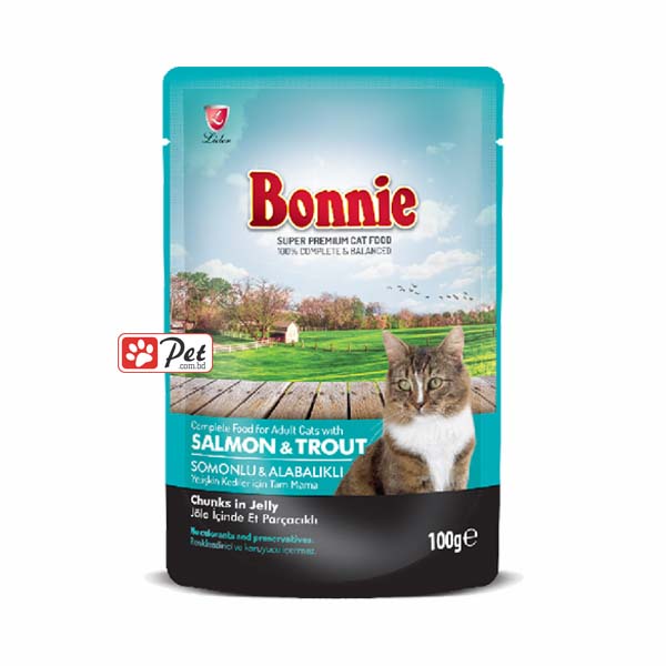 Bonnie Cat Pouch - Salmon & Trout Chunks in Jelly (100g)