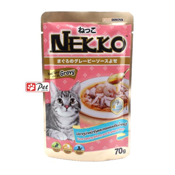 Nekko Cat Pouch - Tuna Topping Shrimp & Scallop in Gravy (70g)